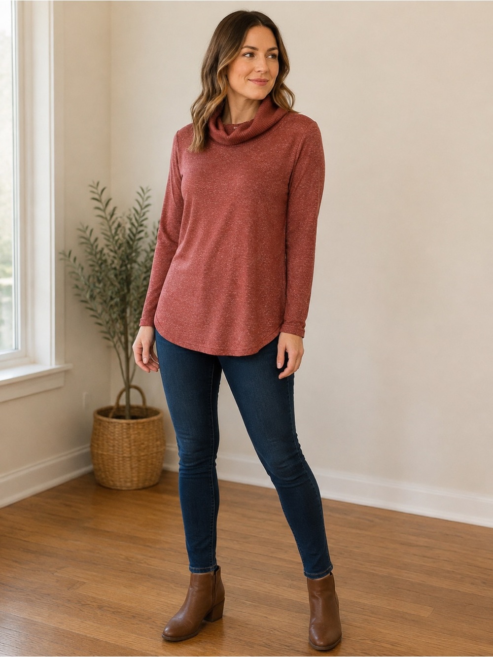 Per Se Rust Cowl Neck Sweater Lightweight Knit Top Women’s Large